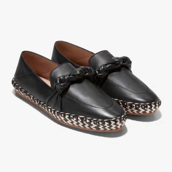 Cole Haan Black Leather Loafers with Braided Detail - Picture 1 of 2